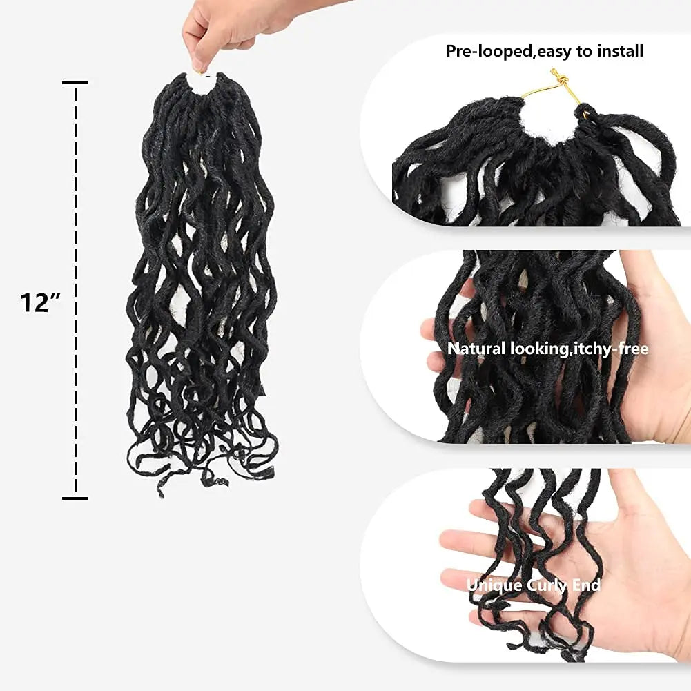 ( US ONLY) FAST SHIPPING GL | Toyotress® Curly Locs Crochet Hair - Natural Black Pre-twisted Faux Locs Crochet Braids, Short Pre-looped Synthetic Braiding Hair Extensions Toyotress